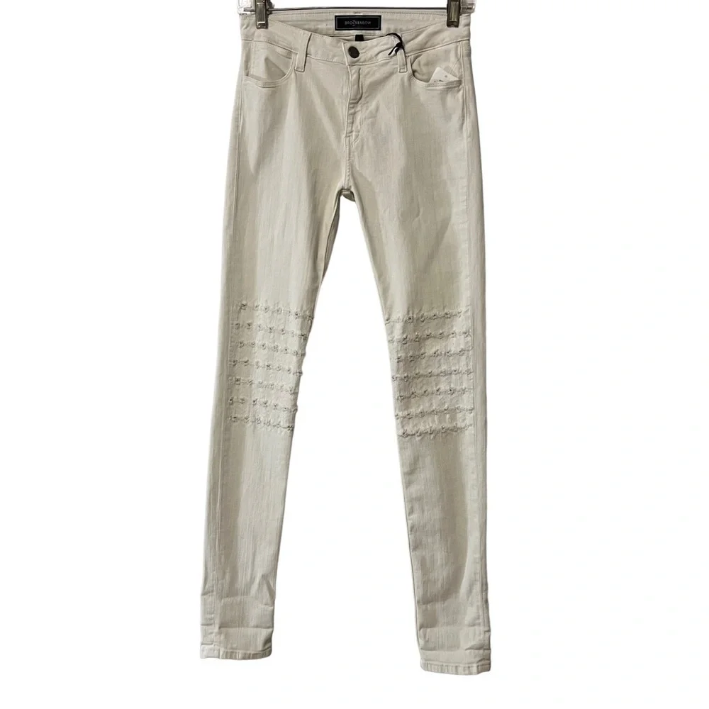 NWT Brokenbow Emma Mid Rise AI Rush Jeans Krystal White 28 Moto Ankle